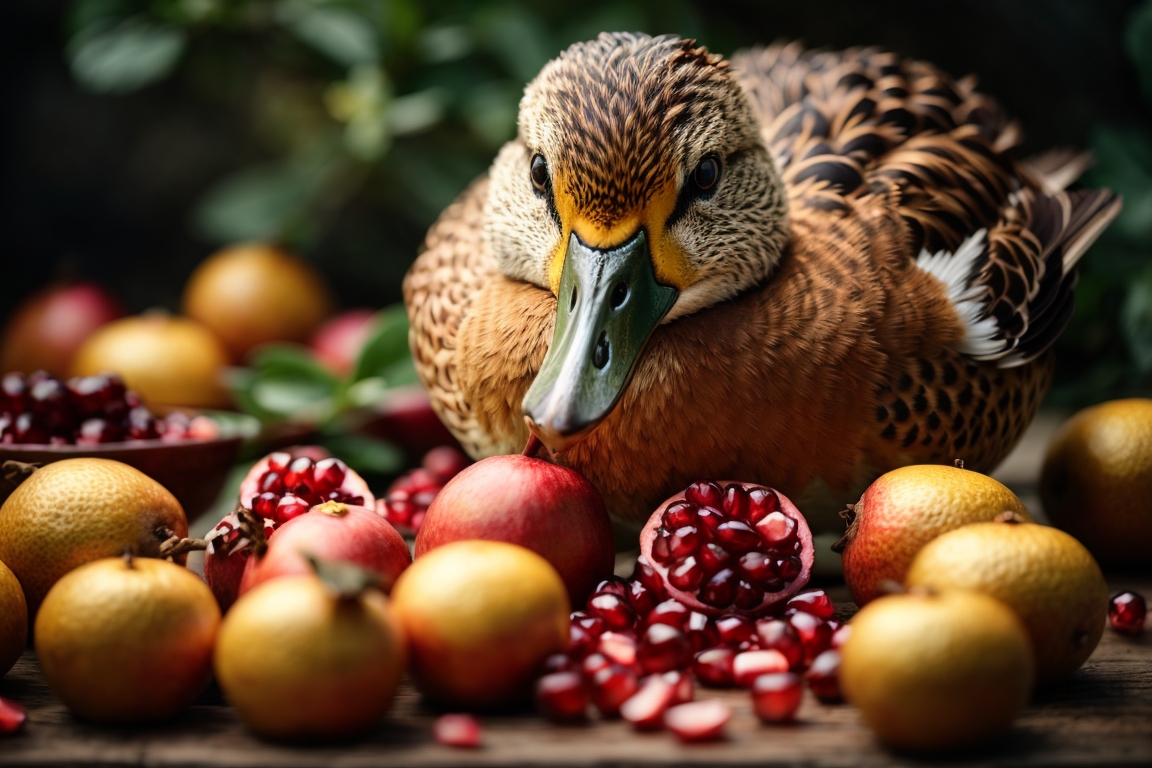 Duck Eating Pomegranate