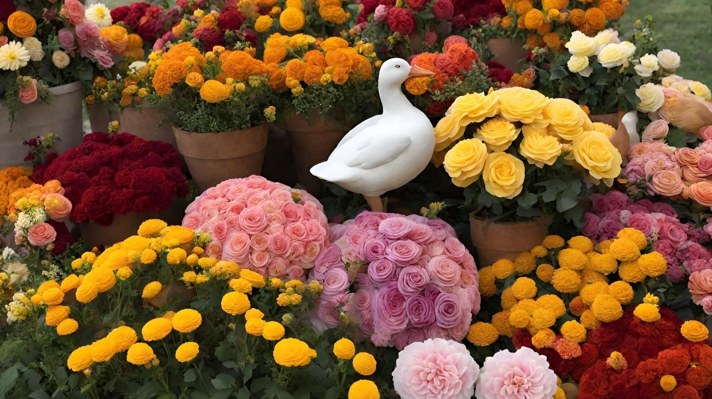 Ducks Foraging on Flowers