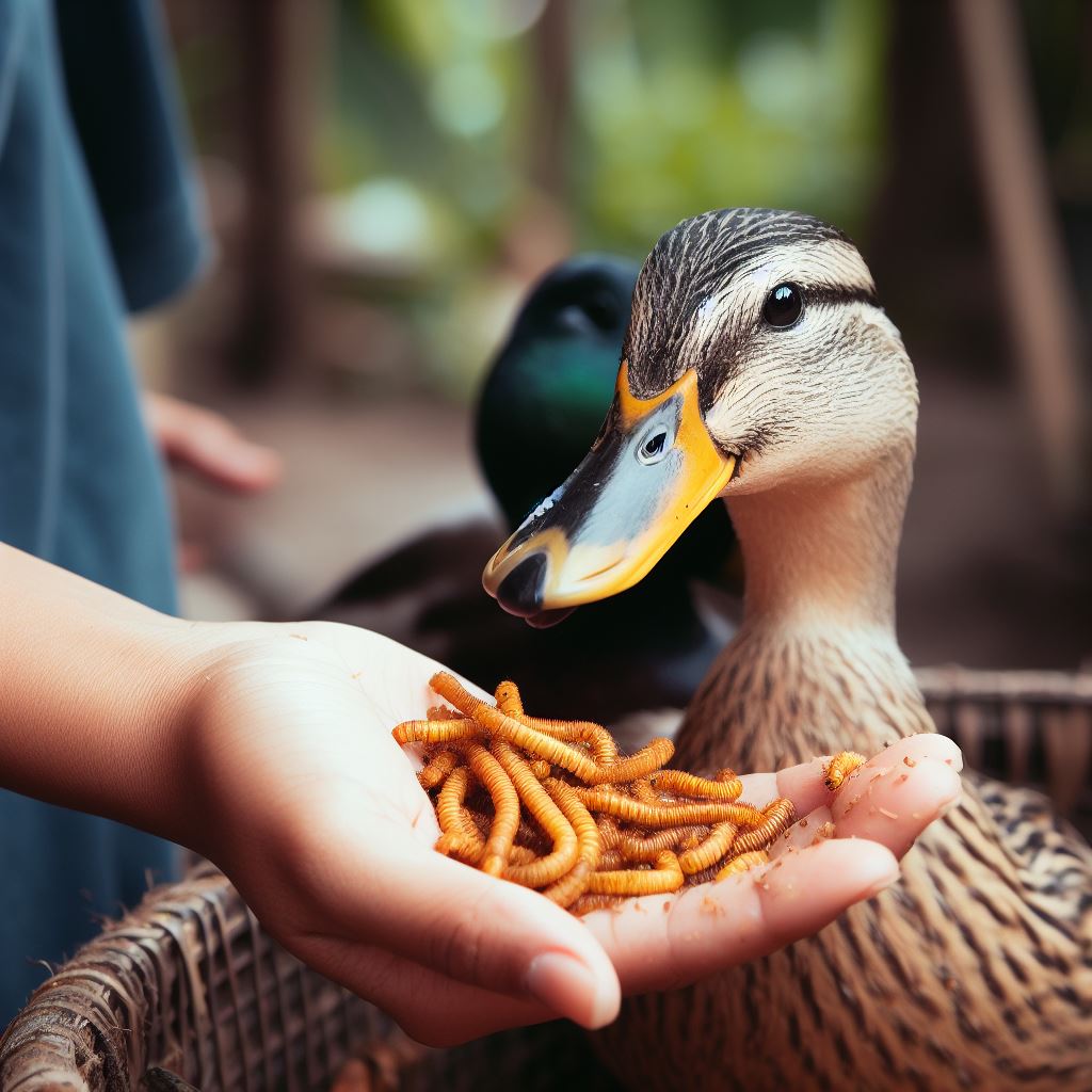 Feeding Mealworms to Ducks